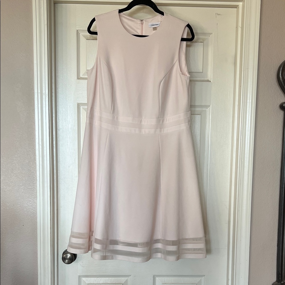 14W Calvin Klein Light Pink / blush Midi Dress with illusions striping mesh